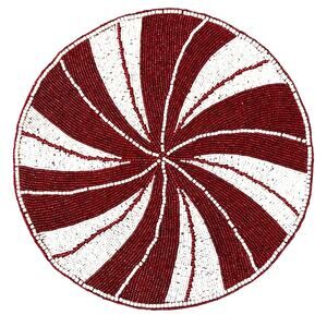 Nicole Miller Peppermint Beaded Christmas Placemat 15in Holiday Red White Swirl